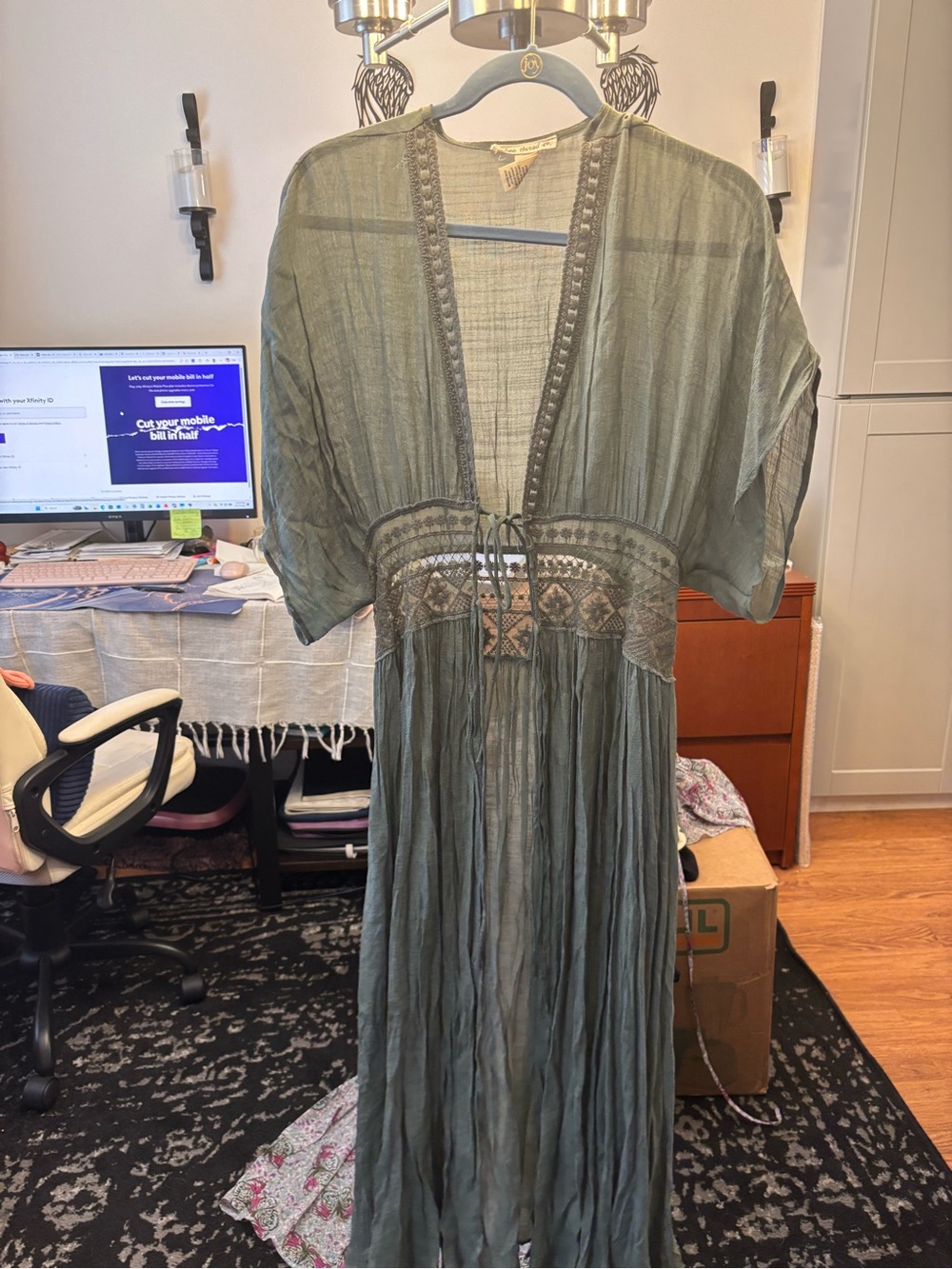 Kate & Mallory Olive Green Maxi Dress with Lace Trim